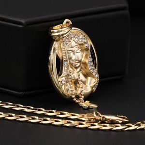 14k Oval Cross Necklace 20" Cuban Chain